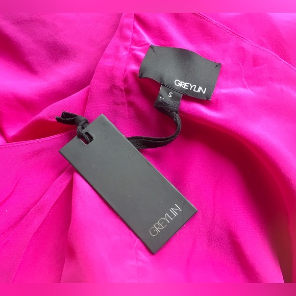 GREYLIN Pink One shoulder Silk Mini dress Draped Feminine Quiet Luxury Elegant - Picture 10 of 13